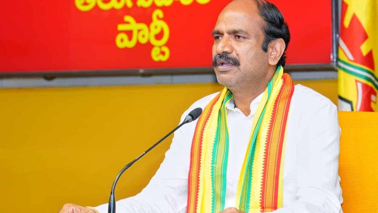 Kalisetti Appala Naidu addresses the media at the TDP Central Office in Mangalagiri on Friday