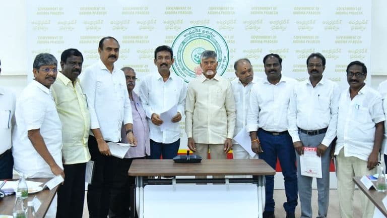 CM Chandrababu Naidu meeting employee association leaders at his camp office