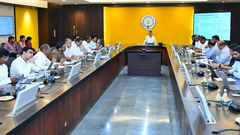 Chief Minister N. Chandrababu Naidu chairing the 20th State Investment Promotion Board meeting in Amaravati with senior officials.