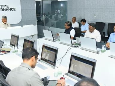 Chief Minister N. Chandrababu Naidu reviews the functioning of the Real-Time Governance Centre at the Secretariat in Amaravati