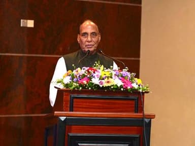 Defence Minister Rajnath Singh addresses a defence conclave in New Delhi