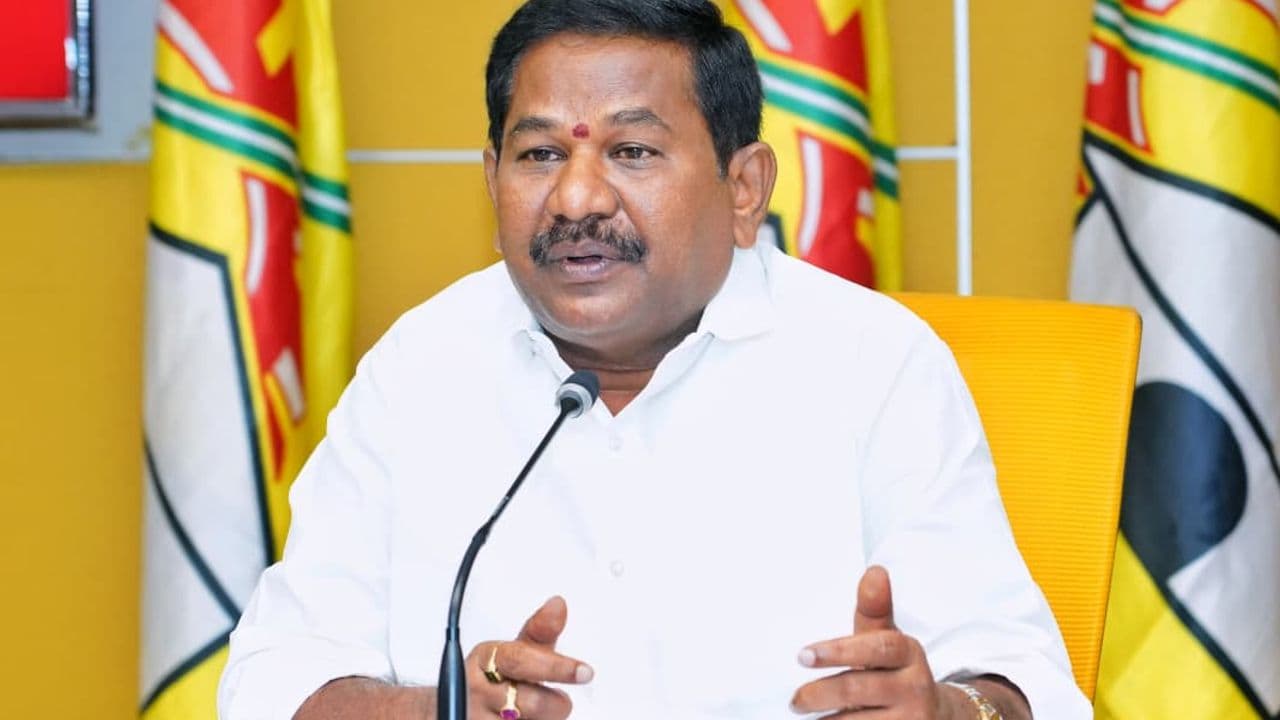Minister Dola Bala Veeranjaneya Swamy addresses the media at the TDP Central Office