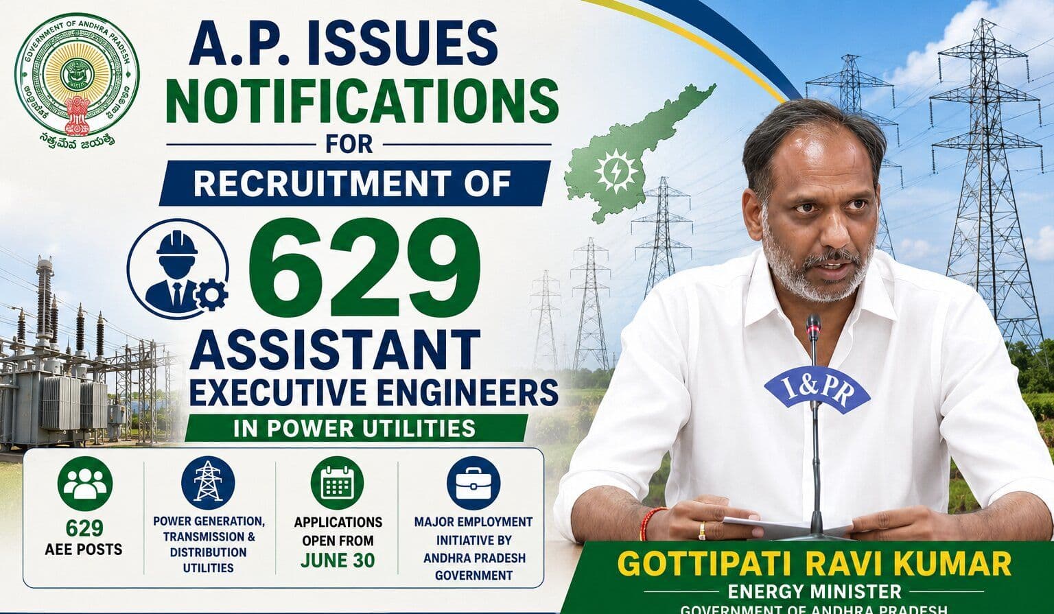 AP Govt. Releases Notification to Fill 629 AEE Posts: Minister Gottipati