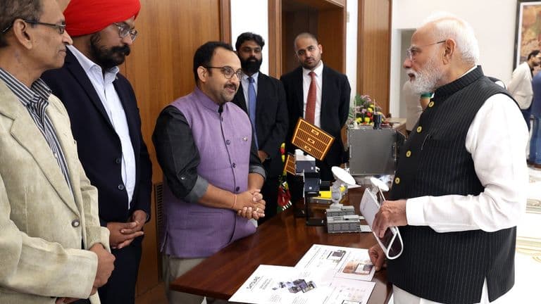 Prime Minister Narendra Modi interacts with CEOs and founders of Indian space startups at Seva Teerth.