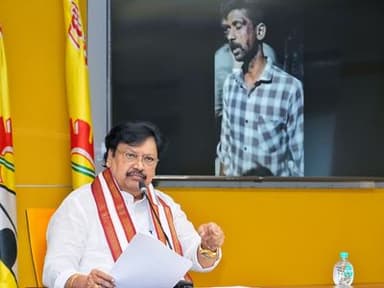 Varla Ramaiah addressing a press conference at the TDP Central Office, NTR Bhavan, Mangalagiri